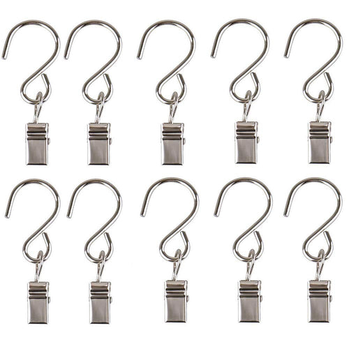 Gimvavo 50 Pack Stainless Steel Clip Hangers, S Shaped Hooks for Outdoor Holiday String Light, Multifunctional Metal Clamp Hanger for Curtain