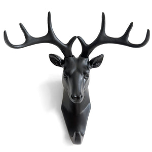 Herngee Deer Head Single Wall Hook / Hanger Animal shaped Coat Hat Hook Heavy Duty, Rustic,Recycled, Decorative Gift , Black