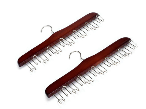 Amber Home Gugertree Wooden Collection Multifunctional Closet Accessories 12 Belt and Tie Hanger Cherry Color (Chrome Hook)