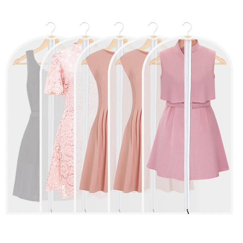 Garment Bags, Pretty Handy Set of 5 Breathable Suit Covers Storage Bag with Full Zipper, Closet Garment Cover, Semi Transparent Travel Cloth Bag for Suit, Dress, Clothes, Pants (40