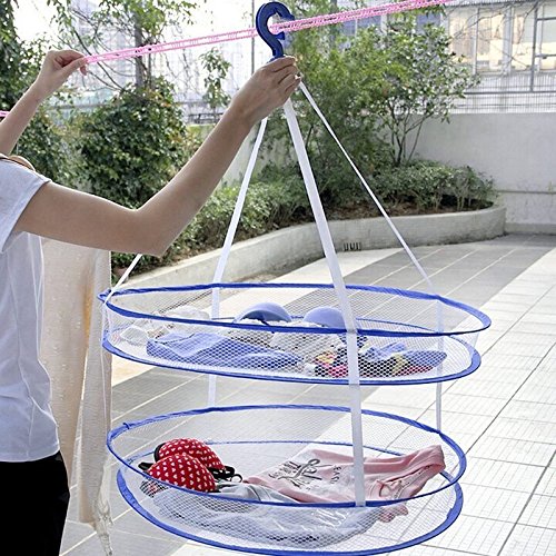 Clothes Hangers Decorative, Clothes Hangers Bulk Laundry Hanger Dryer Foldable Clothes Basket 2 Tiers Mesh Net Drying Rack, Material Nylon mesh