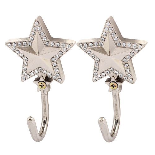 uxcell Artificial Rhinestones Decor Stars Shape Coat Handbag Hook Wall Hanger 2 PCS Silver Tone