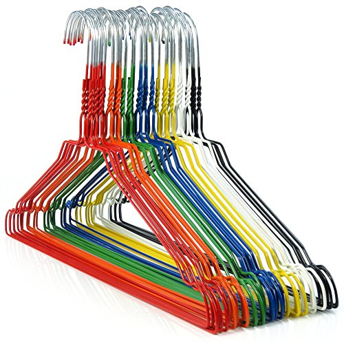 HANGERWORLD Pack of 50 Galvanised Steel Metal Coat Clothes Hangers with Plastic Coating in Mixed Colours 16 Inches Wide - 13 Gauge
