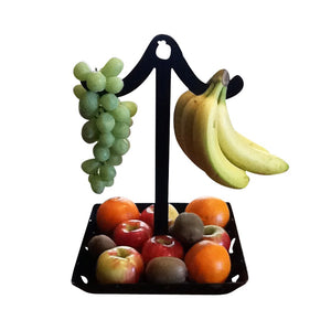 Klondike Fruit Basket with Banana Holder for Counter Top Stylish Steel Plasma cut Design Fruit Bowl With Banana Tree (Black)