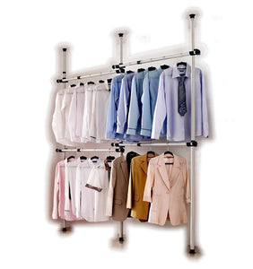 Goldcart GC552222 Portable Indoor Garment Rack Coat Hanger Clothes Wardrobe, Height 160-320cm Width 120-220cm Adjustable, Grey Close to White Pipes and Black Brackets, 2 Count