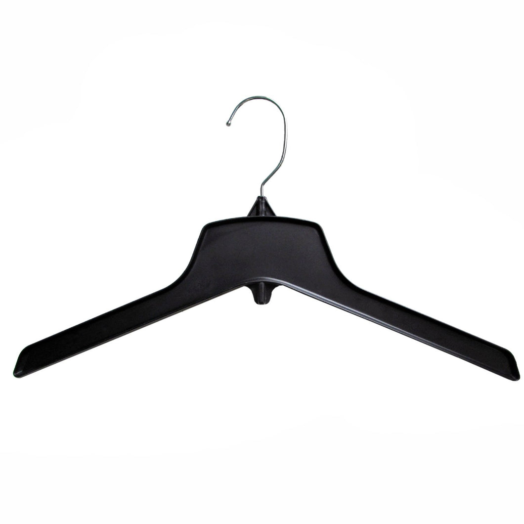 Hanger Central Recycled Heavy Duty Plastic Coat Hangers with Short Polished Metal Swivel Hooks Outerwear Hangers, 15 Inch, Black, 10 Pack