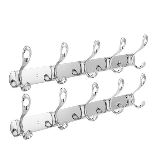 Efaithtek Wall Mount Hook Hanger Hook Rail Chrome Plated Steel Coat Robe Clothes Towel Rack (2Pack 10 hooks)