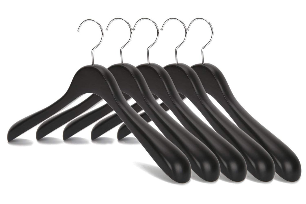JS HANGER Coat Hangers Heavy Duty Broad Shoulder for Garment, Black with Anti-Rust Hook, 5 Pack