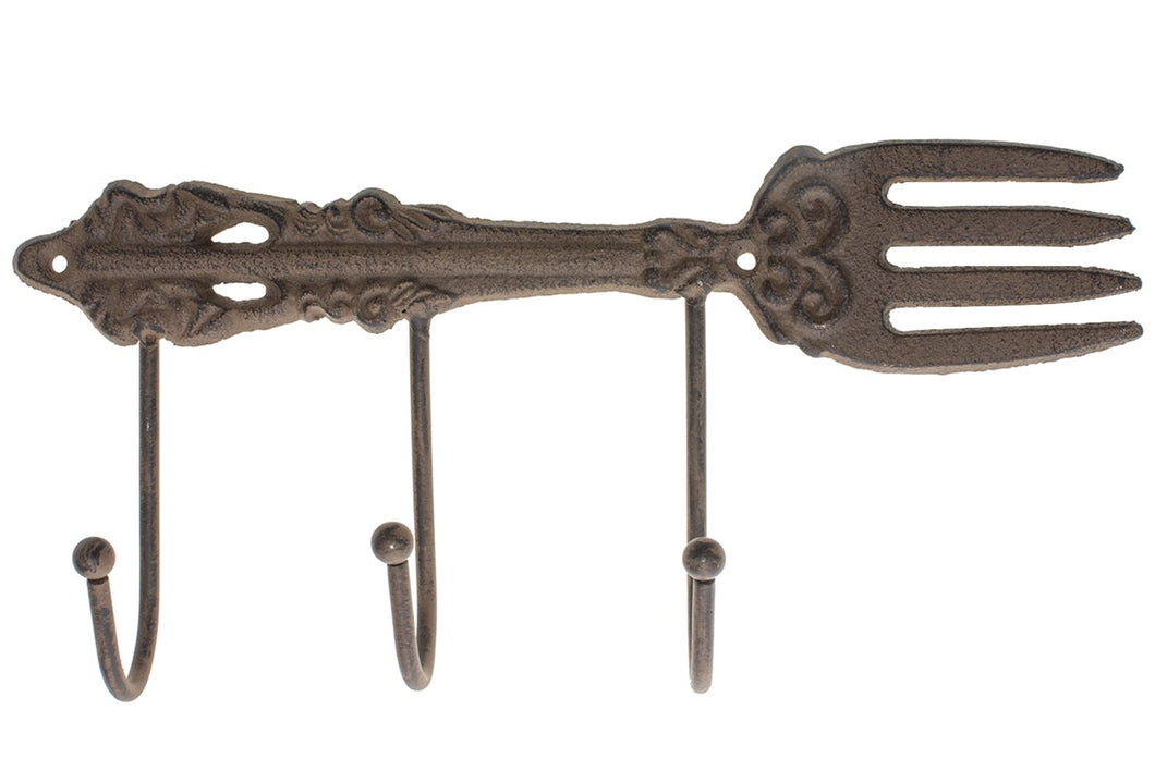 Cast Iron Wall Hanger For Kitchen | Vintage Fork With 3 Hooks | Decorative Cast Iron Kitchen Storage Towel Rack | 11.2 x 4.9