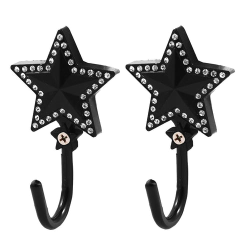 uxcell Stars Shape Artificial Rhinestones Decor Coat Handbag Hook Wall Hanger 2 PCS Black