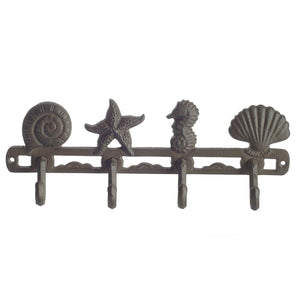 Vintage Seashell Coat Hook Hanger by Comfify | Rustic Cast Iron Wall Hanger w/ 4 Decorative Hooks | Includes Screws and Anchors | in Rust Brown | (Seashell Wall Hanger CA-1507-04)