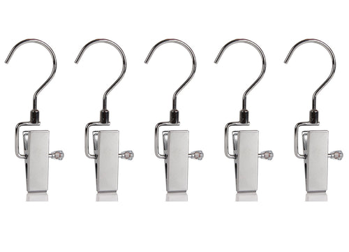 Set of 5 Swivel Metal Clip Hook Hangers for Hanging Pants Boots Laundry Travel Portable