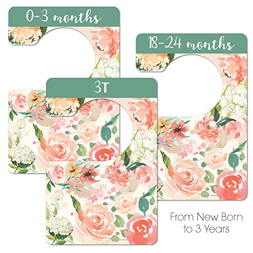 8 Double Sided Floral Baby Closet Organizer for Girl, Newborn Nursery Wardrobe Divider Hangers to Arrange Clothes with Separator by Size or Age, Baby Shower & Registry Gifts