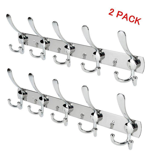 Double-Row Hooks, Wall Hanger Stainless Steel Rack Hook Coat Hat Clothes Robe Holder Towel Rack (2PACK)