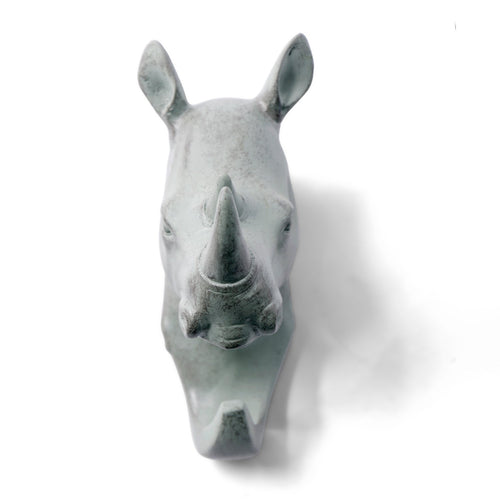 Herngee Rhino Head Single Wall Hook / Hanger Animal shaped Coat Hat Hook Heavy Duty, Rustic,Recycled, Decorative Gift , Grey