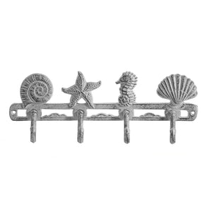 Comfify Vintage Seashell Coat Hook Hanger Rustic Cast Iron Wall Hanger w/ 4 Decorative Hooks | Includes Screws and Anchors