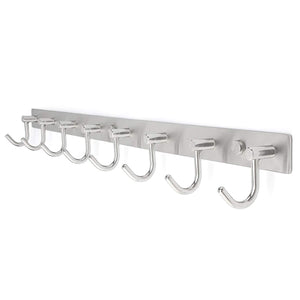 Arks Royal Wall Coat Hooks Solid Stainless Steel Hanger Rail Durable Hook Rack for Clothes, Bags or Keys, Brushed Stainless Steel Finish, 8 Hooks