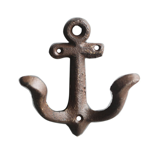 KiaoTime (Rusty Brown) Vintage Rustic Cast Iron Nautical Anchor Design Wall Hooks Coat Hooks Rack, Decorative Wall Mounted Antique Shabby Chic Metal Home Bath Room Towel Coat Hooks Hanger