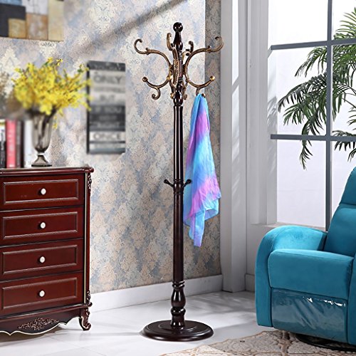 LXLA- European Solid Wood Coat Rack Floor Hanger Bedroom Assembly Simple Hanger Hall Living Room Clothes Rack (Color : Bronze)
