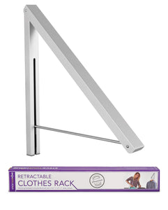 Stock Your Home Retractable Clothes Rack - Wall Mounted Folding Clothes Hanger & Drying Rack for Laundry Room Closet Storage & Organization, Aluminum, Easy Installation (Silver)