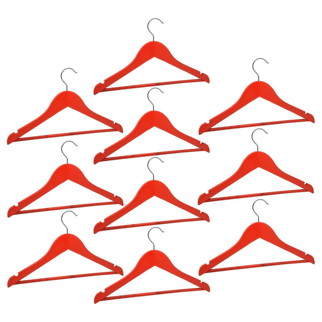 Harbour Housewares Children's Wooden Clothes Hanger - Red - Pack of 10