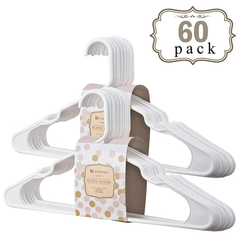 Voilamart Plastic Clothes Hangers Pack of 60, Adult Size Hanger with Trouser/Skirt/Bar Hooks, Perfect for Shirt Coat Dress Suit, 16.3
