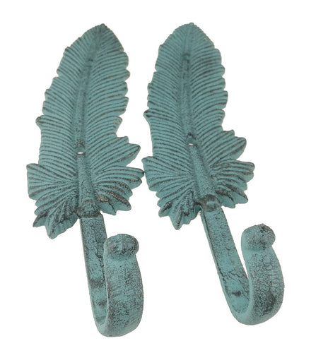 Set of 2 Vintage Creative Iron Feather Hook Art Wall Mount Hanger Coat Hook Bar Home Bathroom Decor (White)