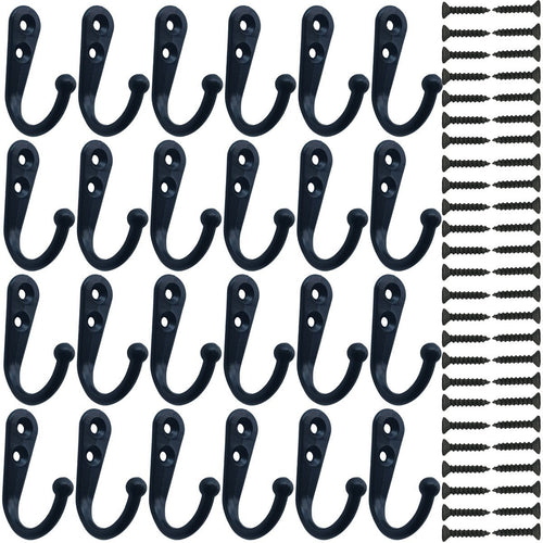 24 Pieces Coat Hooks Wall Mounted Robe Hook Single Coat Hanger No Scratch and 50 Pieces Screws Bronze Color