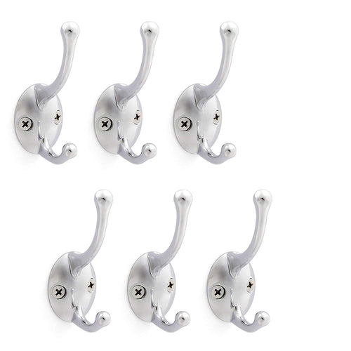 WEBI 6 Set Single Coat and Hat Hook Bath Towel Closet Clothes Hanger Rail Garment Racks Holder, Zinc Alloy Chrome Finish, Wall Mount, Contemporary for Entryway, Bedroom - Bright Polished,YDG-LG-6