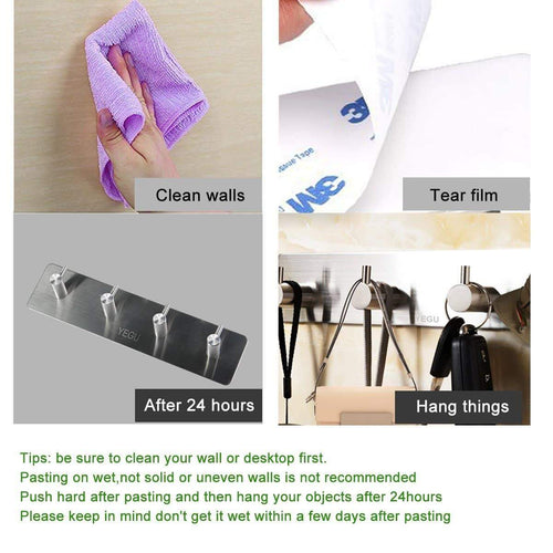 3M Self Adhesive Hooks Key Rack,Yegu Brushed SUS304 Stainless Steel Heavy Duty Coat Hanger Purse Robe Towel 4-Hook Rail for Bathroom Lavatory Kitchen Contemporary Style Wall Mount No Drilling