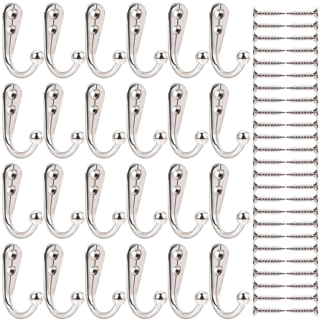24 Pieces Coat Hooks Wall Mounted Single Coat Hanger and 50 Pieces Screws for Cloakroom, Clothes, Hat, Scarf, Bags, Keys, Shoes, Coffee Cup Holder, Homemade Wardrobe?Silver?
