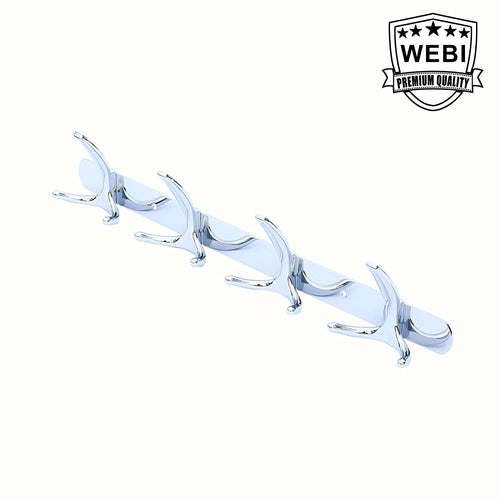 WEBI Sturdy Stainless Coat Hook Rack Towel Hanger, Rail Bar, 4 Hooks, for Bathroom, Bedroom, Foyer, Hallway, Entryway, Garage, Storage Room, Heavy Duty Wall Mounted Polished Finish