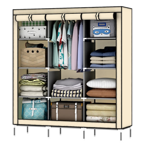 OUMYJIA 69 inches Non-Woven Fabric Portable Clothes Closet Wardrobe Storage Organizer, 51L x 17.5W x 69H inches, Grey