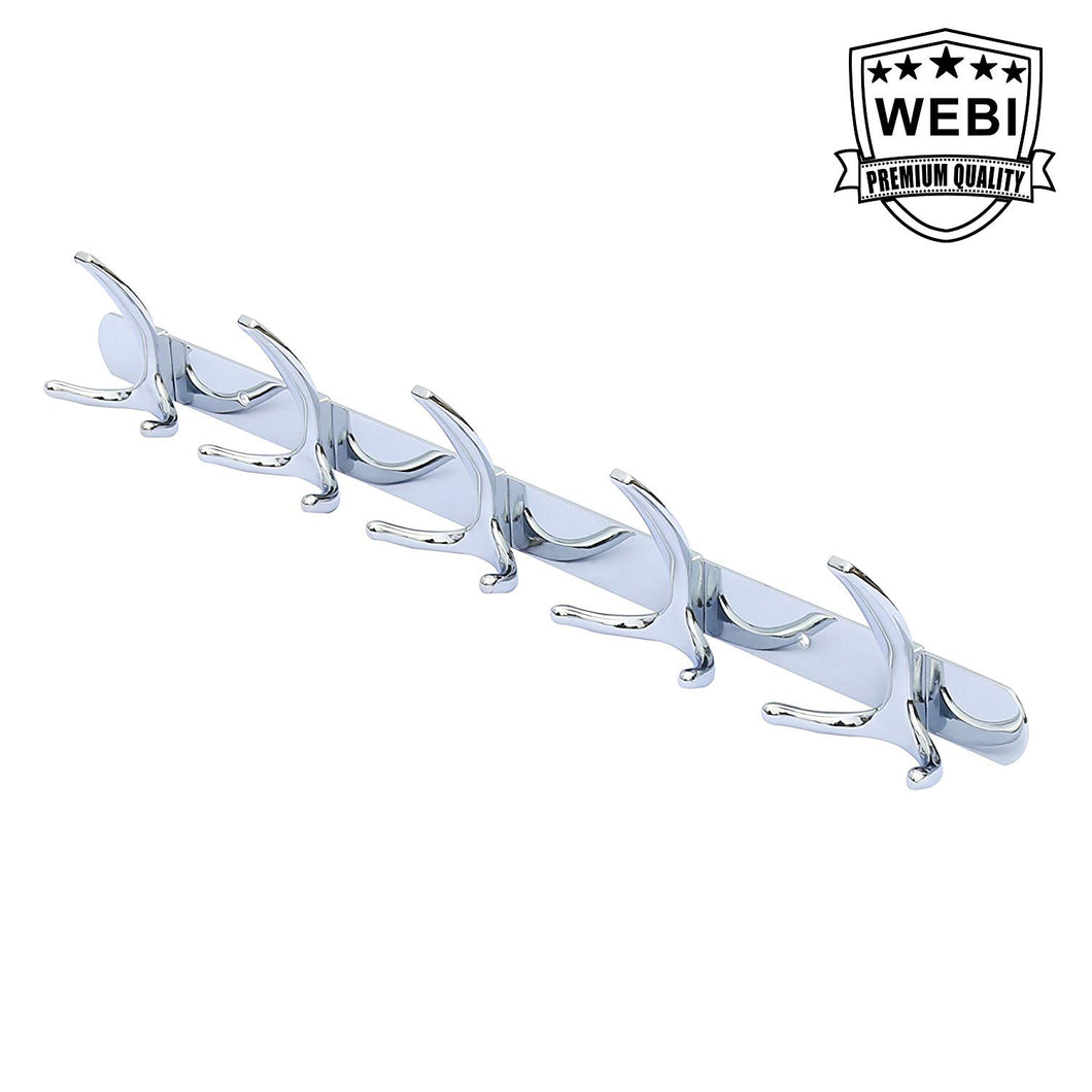 WEBI Heavy Duty Triple Arm Coat Robe Kitchen Bath Towel Holder 5 Hook, Claw Shaped Wall Door Mounted Hat Garment Rack Closet Clothes Hanger Home Office Storage Organizer, Zinc Alloy/Chrome Plate SZG5