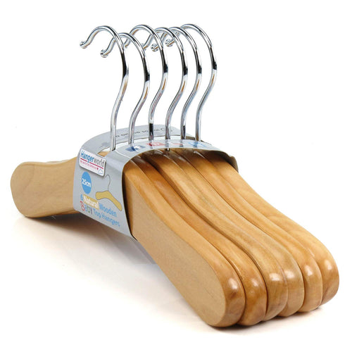 HANGERWORLD 6 Natural Wooden 9.8inch Kids Coat Clothes Garment Top Baby Toddler Hangers Metal Swivel Hook