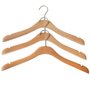 LOHAS Home-H14 Beech Wood Wide Rounded Shoulders Coat Hanger, Outerwear Wood Hanger with Natural Finish, Pearl Nickel Polished Hook, 3-pack