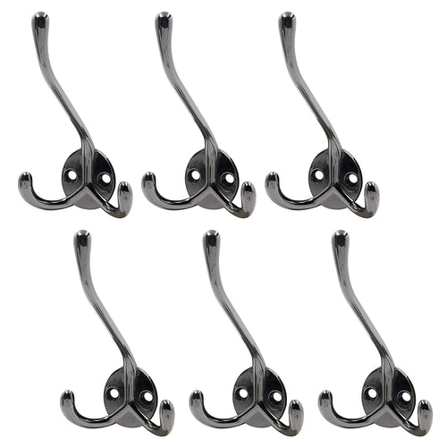 WEBI Triple Hook,Heavy Duty Wall Mounted Coat Rack Coat Hat Hook Rack,Metal Tri Hook Wall Hook,Black,6 Packs
