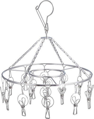 Laundry Clothesline Hanging Rack for Drying Clothing Set of 18 Stainless Steel Clothespins Round