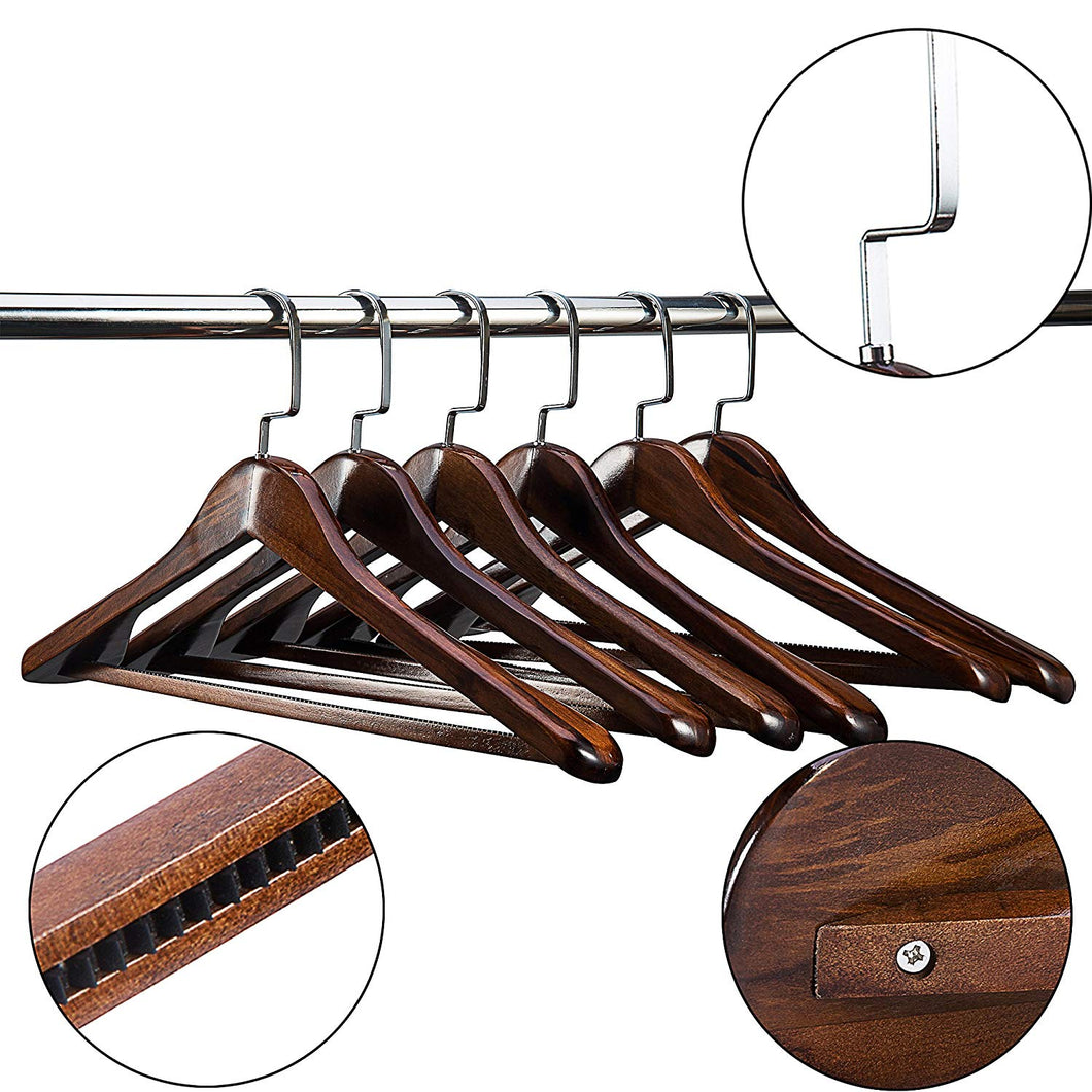 Coat Hangers 6-Pack for Coats and Pants Wooden clothes hanger Solid Wood Suit Hangers with Non Slip Bar Walnut Finish Wooden Coat Hangers clothes-rack (6, Antique)