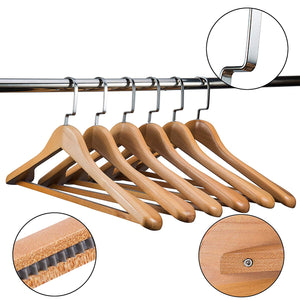 E-tech Jacket Hangers Coat Hangers 6-Pack for Coats and Pants Wooden Clothes Hanger Solid Wood Suit Hangers with Non Slip Bar Walnut Finish Wooden Coat Hangers Clothes-rack (Natural Wood, 6)