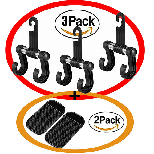 Smilify 3 Pieces Of Car Vehicle Headrest Hanger Hooks, Strong and Durable Hooks Carry More than 10 lbs Per Hook,Universal Holder for Purse Handbag Grocery Shopping Bag Cloth Coat