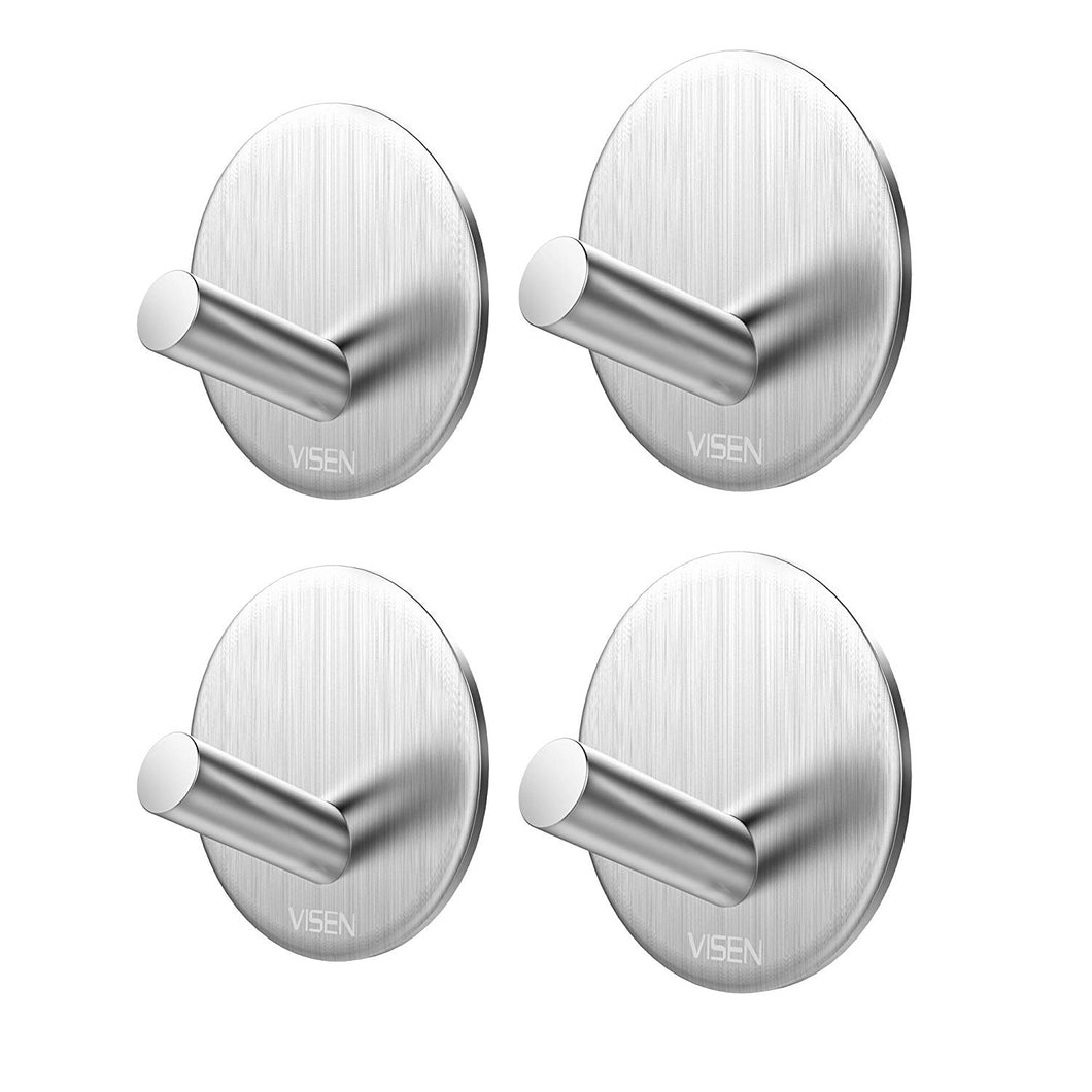 VISEN adhesive wall hanger towel hook for clothes coat hat key bath and headphones (Pack of 4 Hooks)