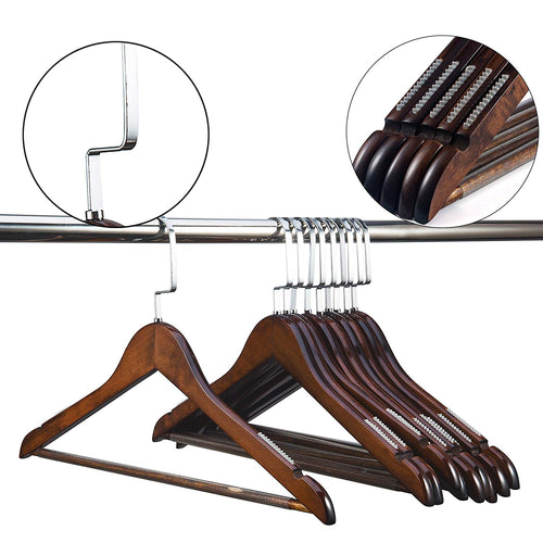 E-tech Wooden coat hanger Wooden Suit Hangers Premium Quality Wood Clothes Hangers with Non-slip Sawtooth Coat Racks (Cherry Color, 10)