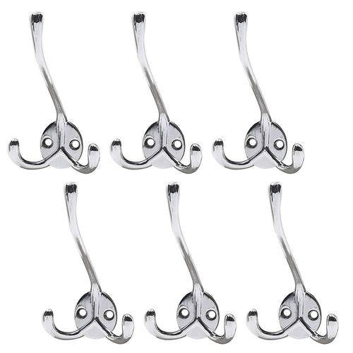WEBI 6 Set Dual Coat and Hat Hook Bath Towel Closet Clothes Hanger Rail Garment Racks Holder, Zinc Alloy Chrome Finish, Wall Mount, Contemporary for Entryway, Bedroom - Bright Polished,MG-LG-6