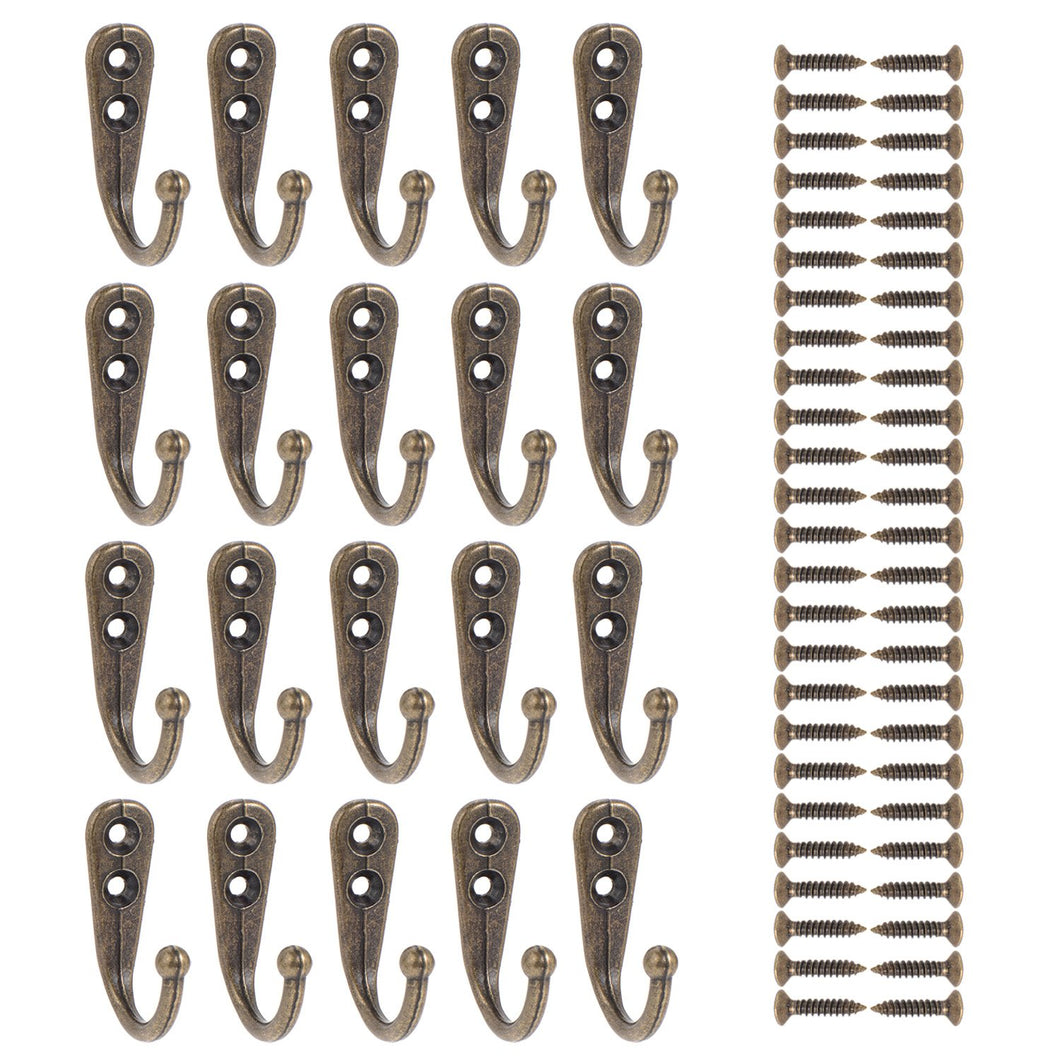 eBoot 20 Pieces Wall Mounted Hook Robe Hooks Single Coat Hanger and 50 Pieces Screws (Bronze)