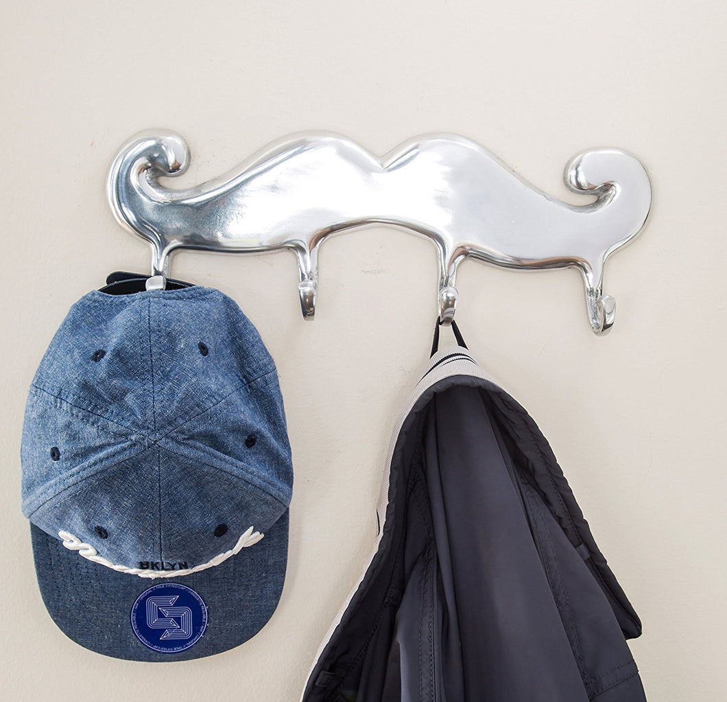 Contemporary Mustache Wall Coat Hangers by Comfify | Hand-Cast Aluminum Coat and Hat Hook, Tie Rack, Clothes Rail, and More | Polished Finish, Includes Screws + Anchors (Mustache 4 Hooks AL-1507-18)