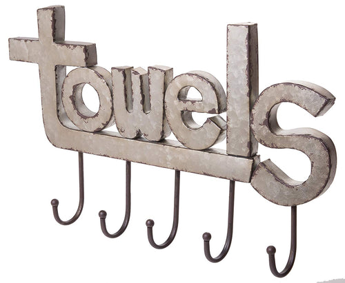 Red Co. Shabby Chic 5-Hook Towel Rack, Wall Mount Metal Coat Hanger, Kitchen Bathroom Storage Organizer, 19-inch