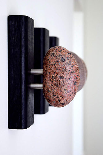 Coat or Towel Rack. Rock towel hanger. Beach stone Hook - Wall mounted solid wood coat rack. Black wood robe hook.
