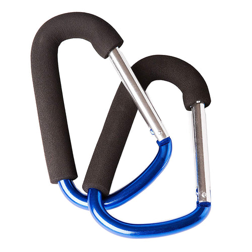 MumnBub X-Large Aluminium Stroller Hook - 2 Pack (Blue) Stroller Accessories - Multipurpose Utility Clips for Busy Mommy - Ideal for Hanging Diaper bag, Shopping bag, Groceries - Holds Upto 30 LBS