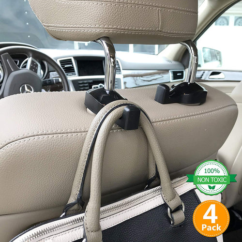 IDEA LIFE 4 Pack Car Back Seat Headrest Hanger Holder Hooks for Purse Grocery Bag Cloth Coat - Universal Vehicle Trunk Organizer - Heavy Duty Purse Hooks - ABS Material - Best Car Accessories – Black